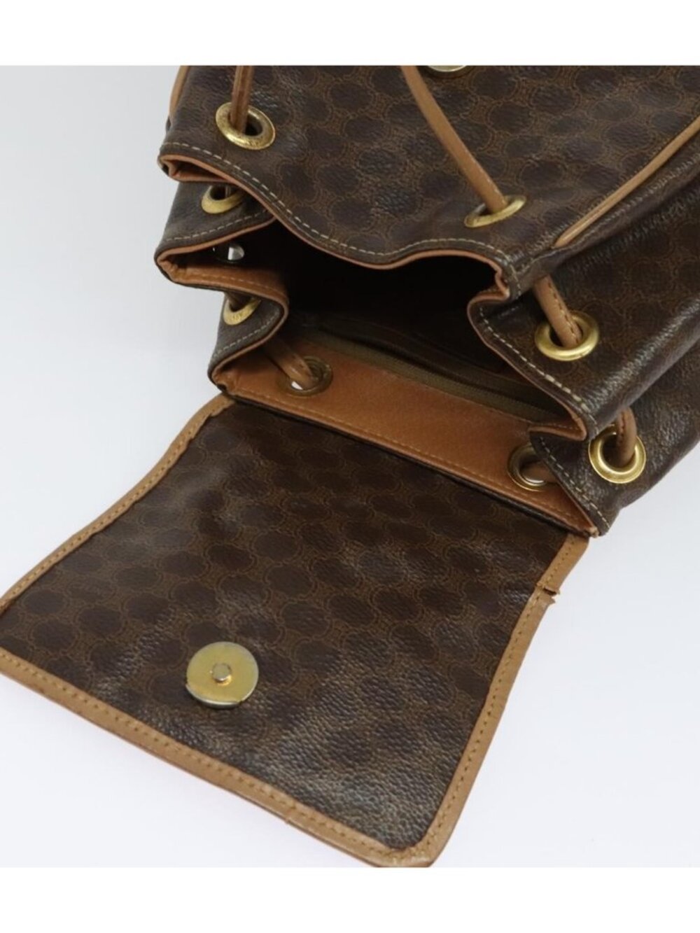 CELINE Macadam Canvas Backpack PVC Leather Brown Gold - Picture 7 of 16